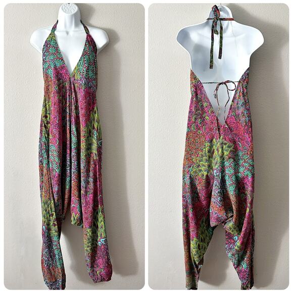 LikeMary Bohemian Print Multicolor Harem Jumpsuit women’s size S/M - Picture 1 of 11